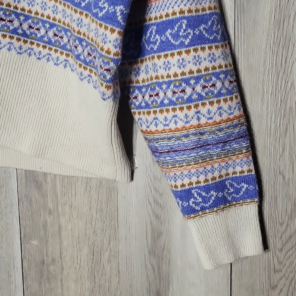 J Crew Womens L Knit Sweater‎ Lambs Wool Blend Fair Isle Collared Preppy